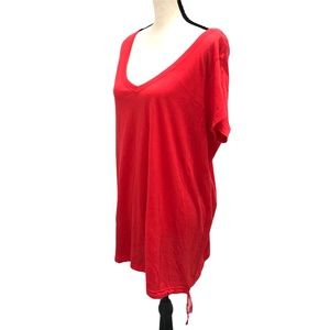 MODA INTERNATIONAL V NECK RED TIE BOTTOM TUNIC LENGTH T-SHIRT SIZE XL